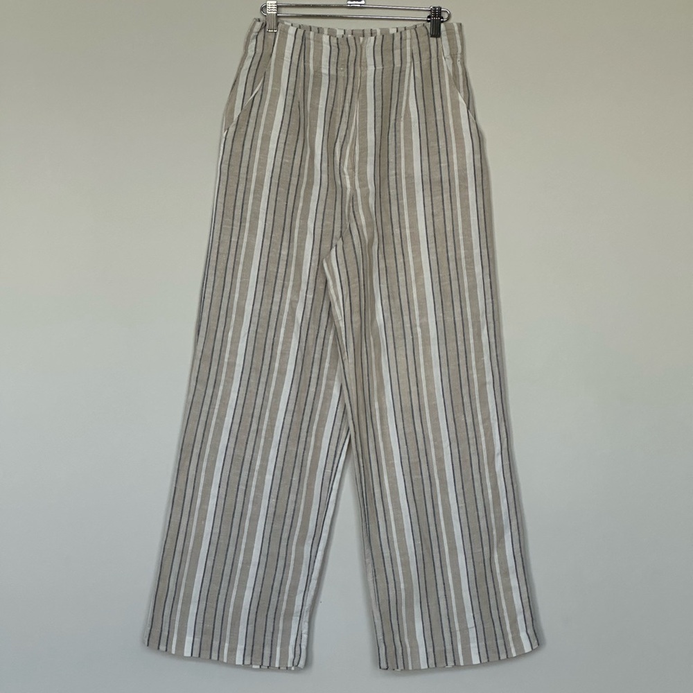 Sage The Label Striped Gray, Tan and White Pants Women’s Size Small Linen Blend